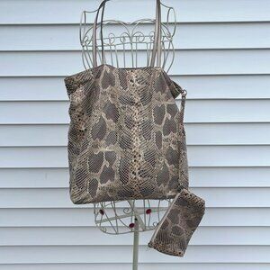 Sorial New York Beautful snake skin, and embossed leather large tote with pouch
